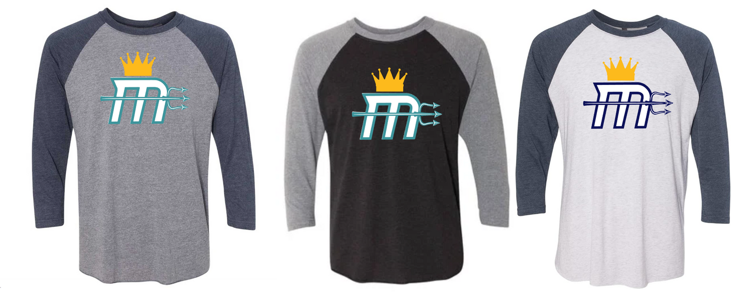 Adult "Mariners M" 3/4 Sleeve Triblend Soft Tee