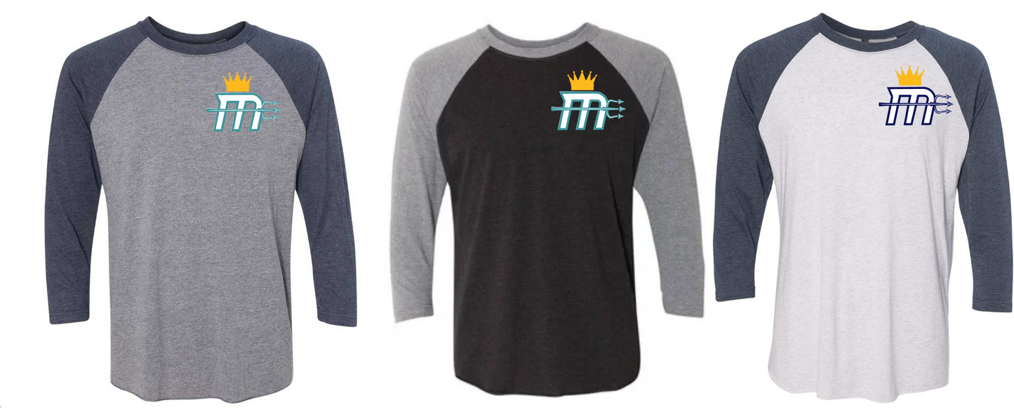 Adult "Mariners M Small Logo" 3/4 Sleeve Triblend Soft Tee