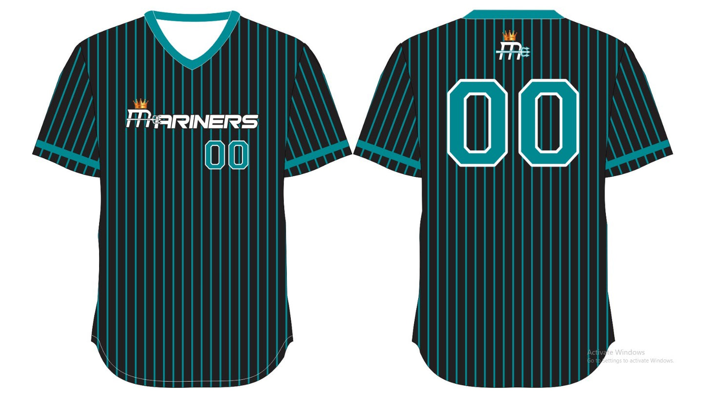 Youth Mariners Black Jersey w/ Teal Pin Stripes