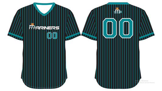 Youth Mariners Black Jersey w/ Teal Pin Stripes